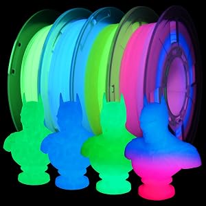 RAMBERY Glow in The Dark 3D Printer Filament Bundle Multicolour Blue Red Yellow Green PLA