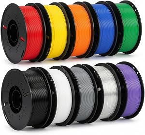 Epelay 10KG Multicolor PLA+ 3D Printer Filament Bundle, 1.75mm, 10 Colors, Neatly Wound Sp