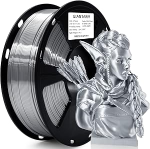 GIANTARM Silk Metallic Silver PLA 3D Printer Filament 1kg Spool, 1.75mm Dimensional Accura