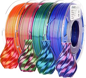 AMOLEN Silk PLA 3D Printer Filament Bundle, Shiny Dual Color Filament 1.75mm Pack, Multi C